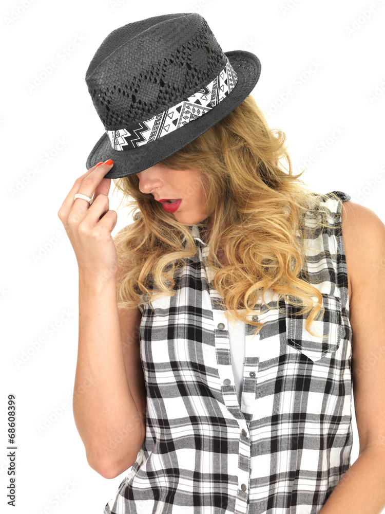 Sulky Sultry Young Woman Wearing Black Tilbury Hat Sulky Sultry Young Woman Wearing Black Tilbury Hat