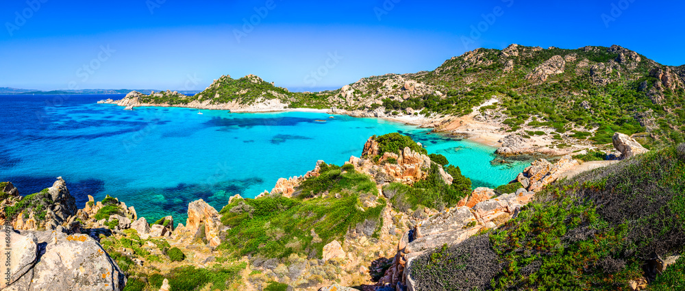 Beautiful coastline beach panorama in Maddalena islands, Italy - obrazy, fototapety, plakaty 