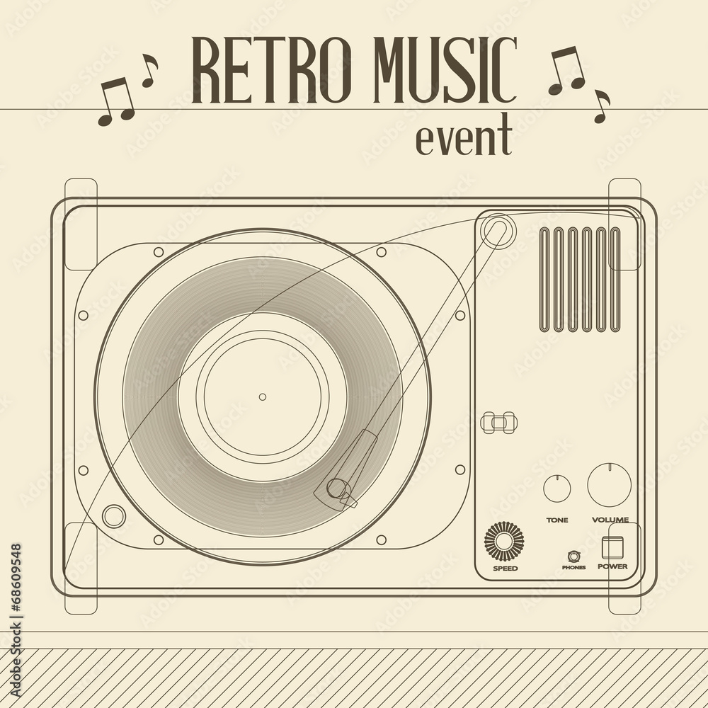 Vector Retro music event poster with Vintage Vinyl Player