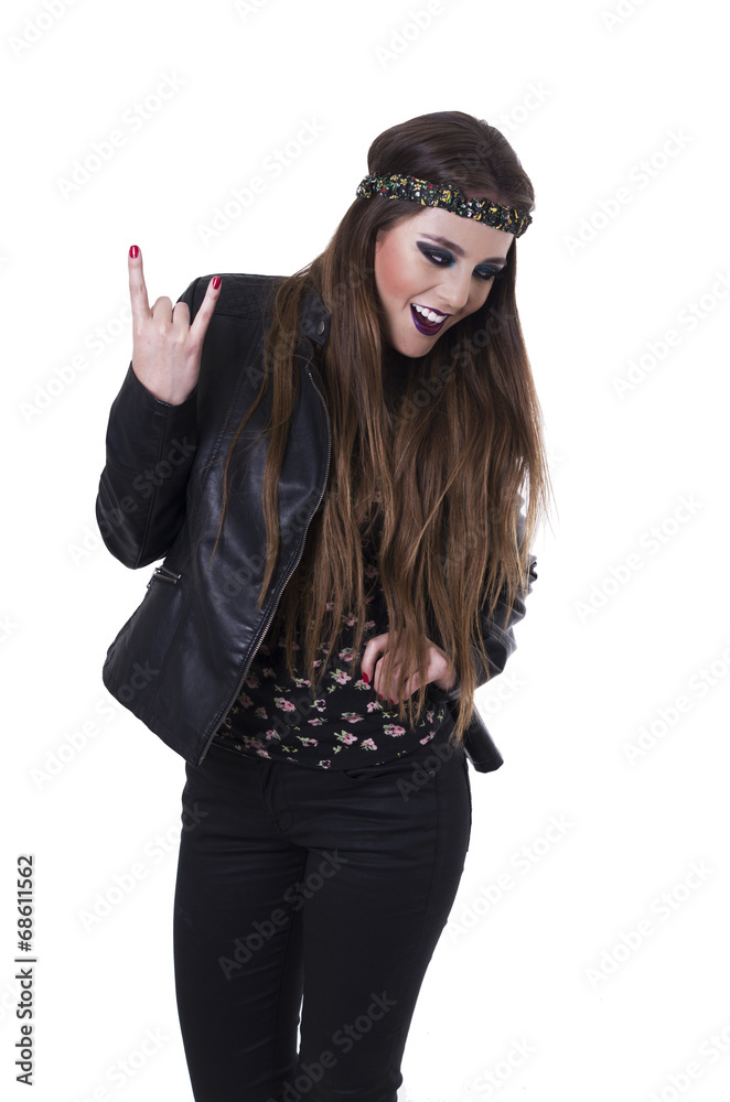 Beautiful teenage girl wearing black leather jacket Beautiful teenage girl wearing black leather jacket
