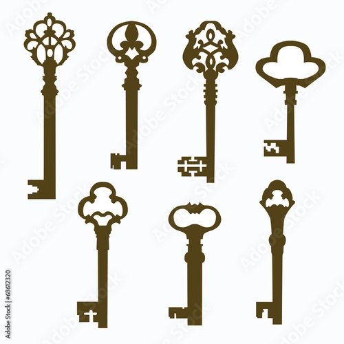 set of beautiful old carved door keys