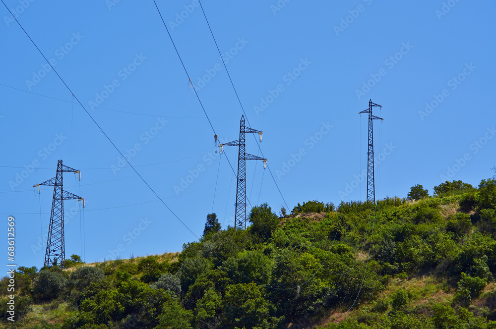 High-voltage tower. Electric powerlines