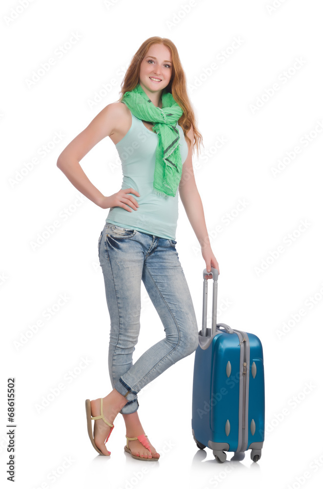 Travel vacation concept with luggage on white Travel vacation concept with luggage on white