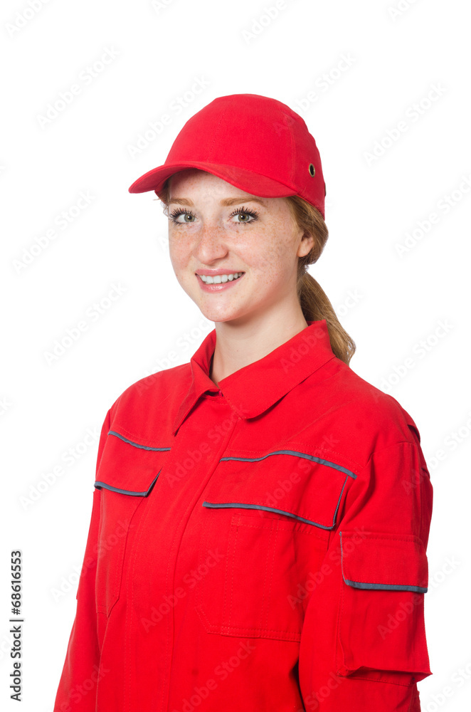 Woman builder isolated on the white Woman builder isolated on the white