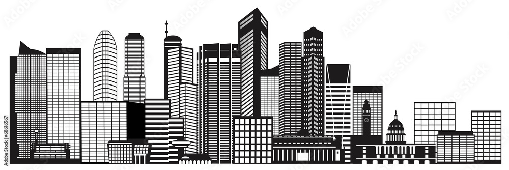 Naklejka premium Singapore City Skyline Black and White Vector Illustration