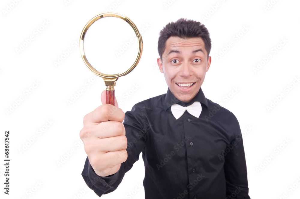 Funny man with magnifying glass Funny man with magnifying glass