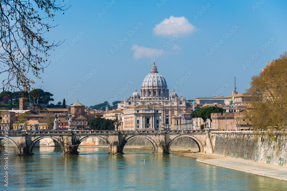 Saint Peter cathedral over Tiber river in Rome Italy