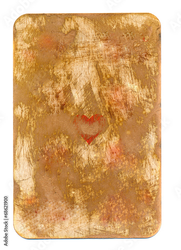 antique used playing card of hearts paper background isolated