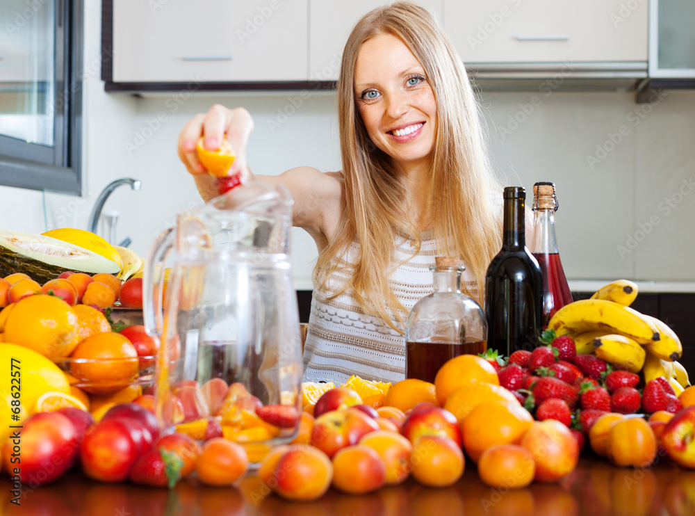  girl making fruits beverages with wine