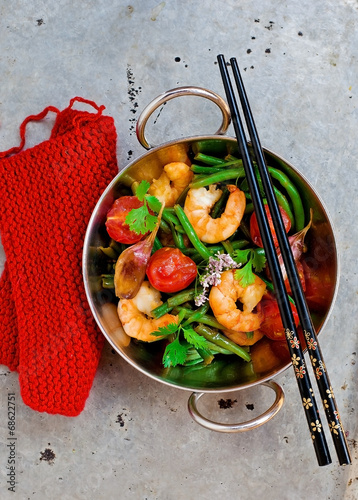 Tableau sur toile shrimps stir fry