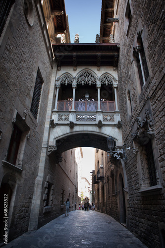 Fototapeta Naklejka Na Ścianę i Meble -  Carrer del Bisbe Street in Gothic quarter of Barcelona