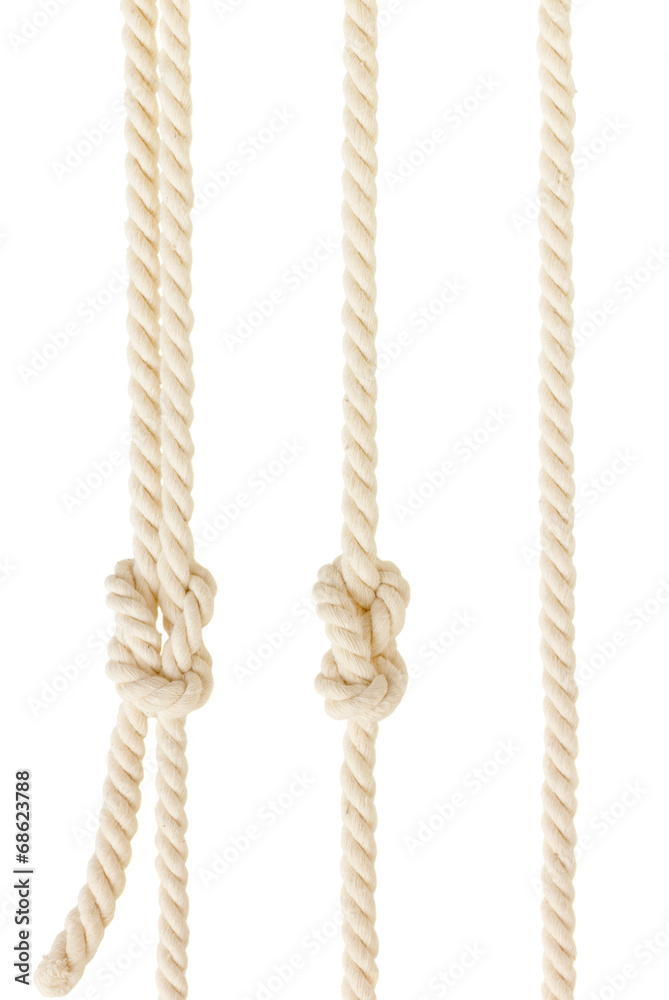 Fototapeta premium ship ropes with knot isolated on white background