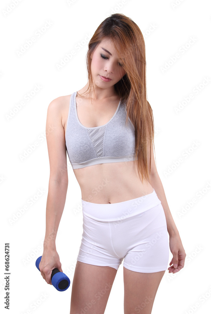 woman holding dumbbell