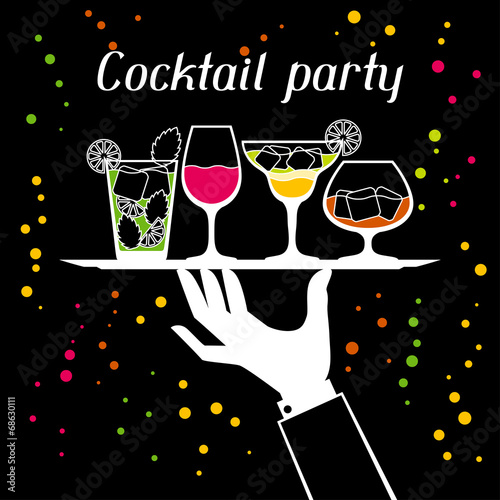Party invitation with alcohol drinks and cocktails.