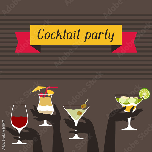 Party invitation with alcohol drinks and cocktails.