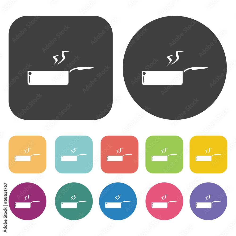 frying pan icon set. Round and rectangle colourful 12 buttons. frying pan icon set. Round and rectangle colourful 12 buttons.