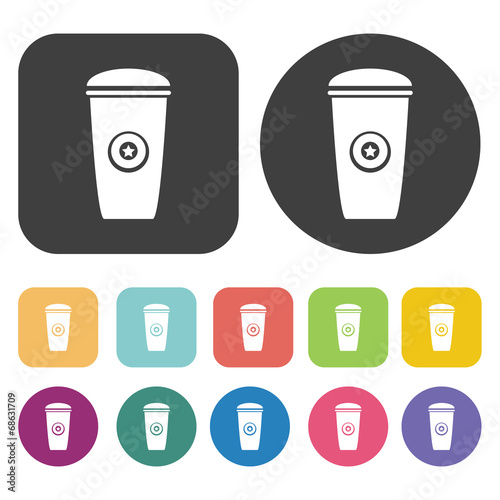 Coffee glass icons set. Cafe and restaurant symbol. Round and re