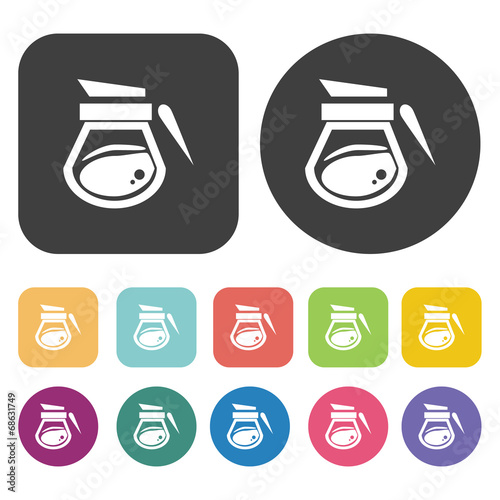 Coffee Maker icons set. Round and rectangle colourful 12 buttons