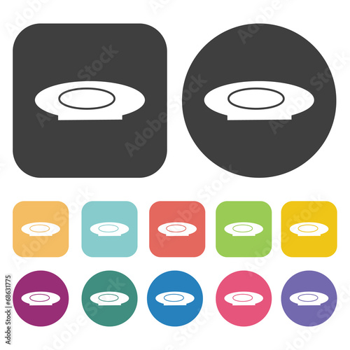 Dish icon set. Round and rectangle colourful 12 buttons.