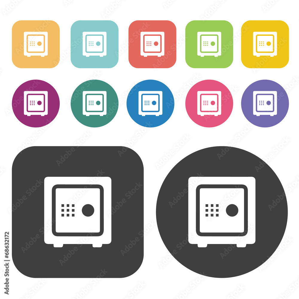 Safe icons set. Round and rectangle colourful 12 buttons. Safe icons set. Round and rectangle colourful 12 buttons.