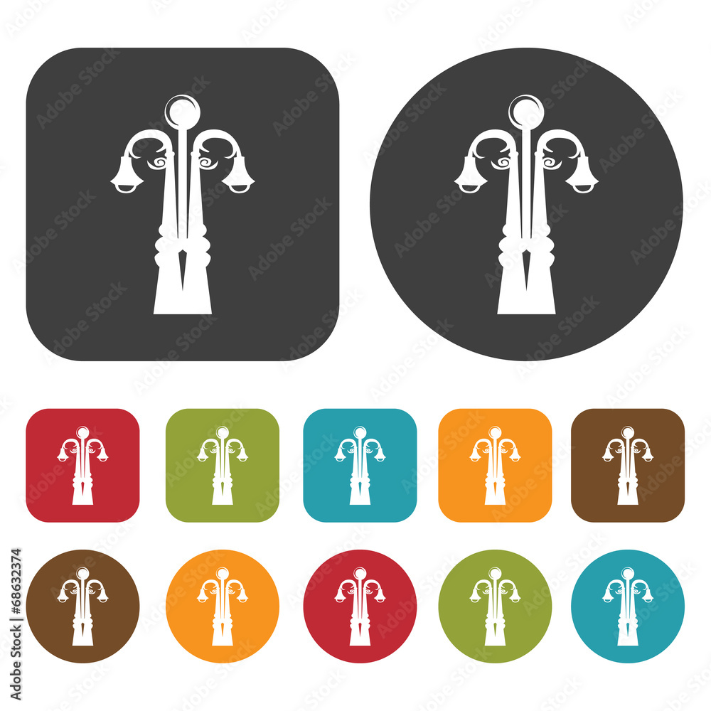 Street Lights Lamp icon set. Round and rectangle colourful 12 bu Street Lights Lamp icon set. Round and rectangle colourful 12 bu