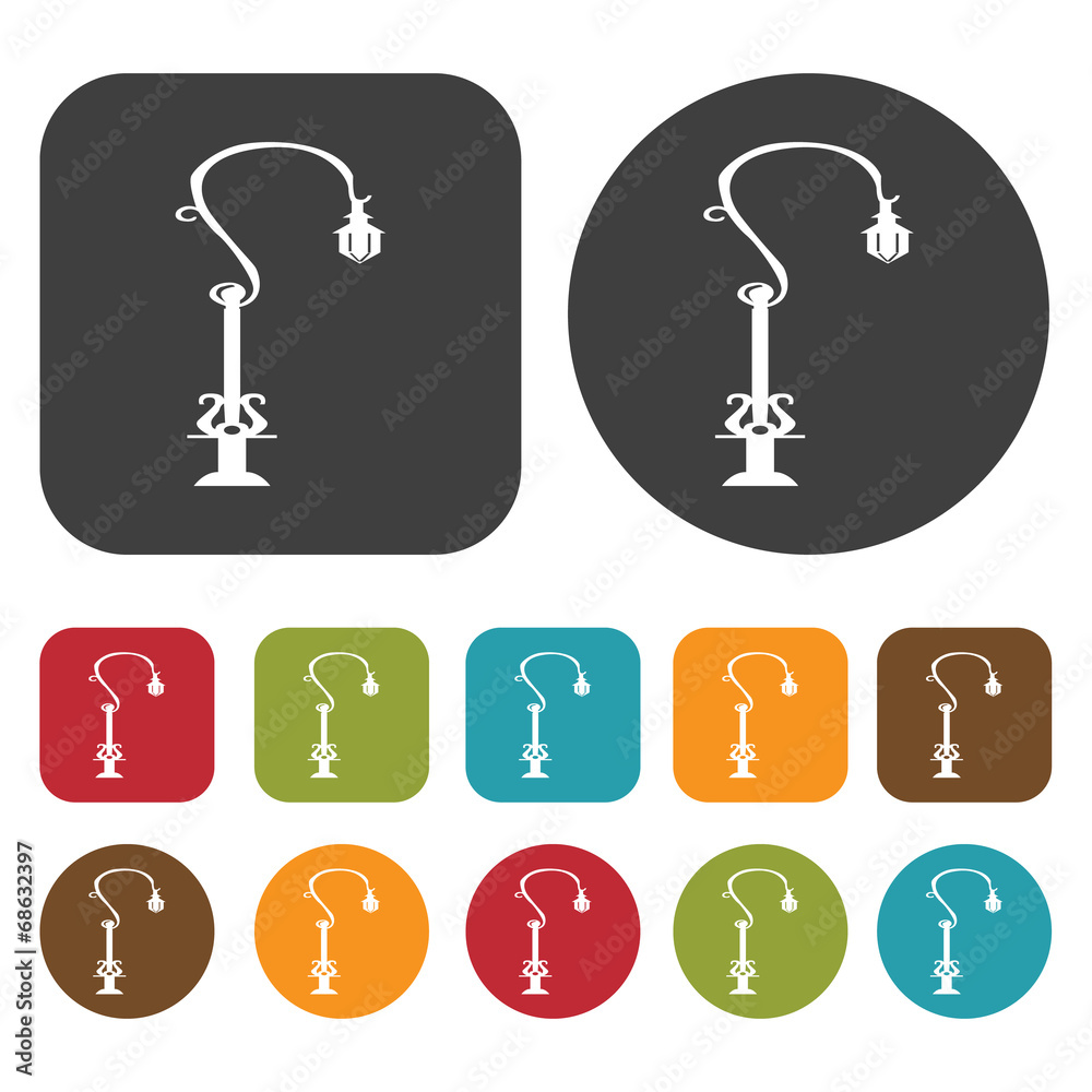 Street Lights Lamp icon set. Round and rectangle colourful 12 bu Street Lights Lamp icon set. Round and rectangle colourful 12 bu