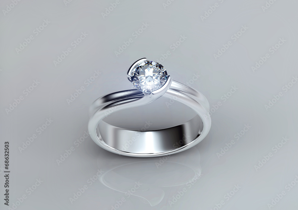 Wedding ring with diamond on white background. Sign of love