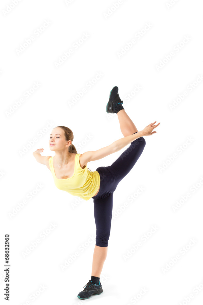 sport woman, young healthy girl doing exercises, full