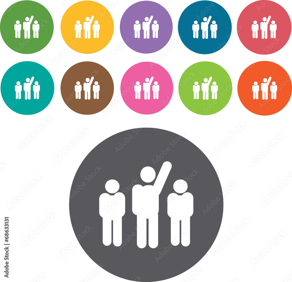 Business and management sign icons set. Round and rectangle colo Business and management sign icons set. Round and rectangle colo