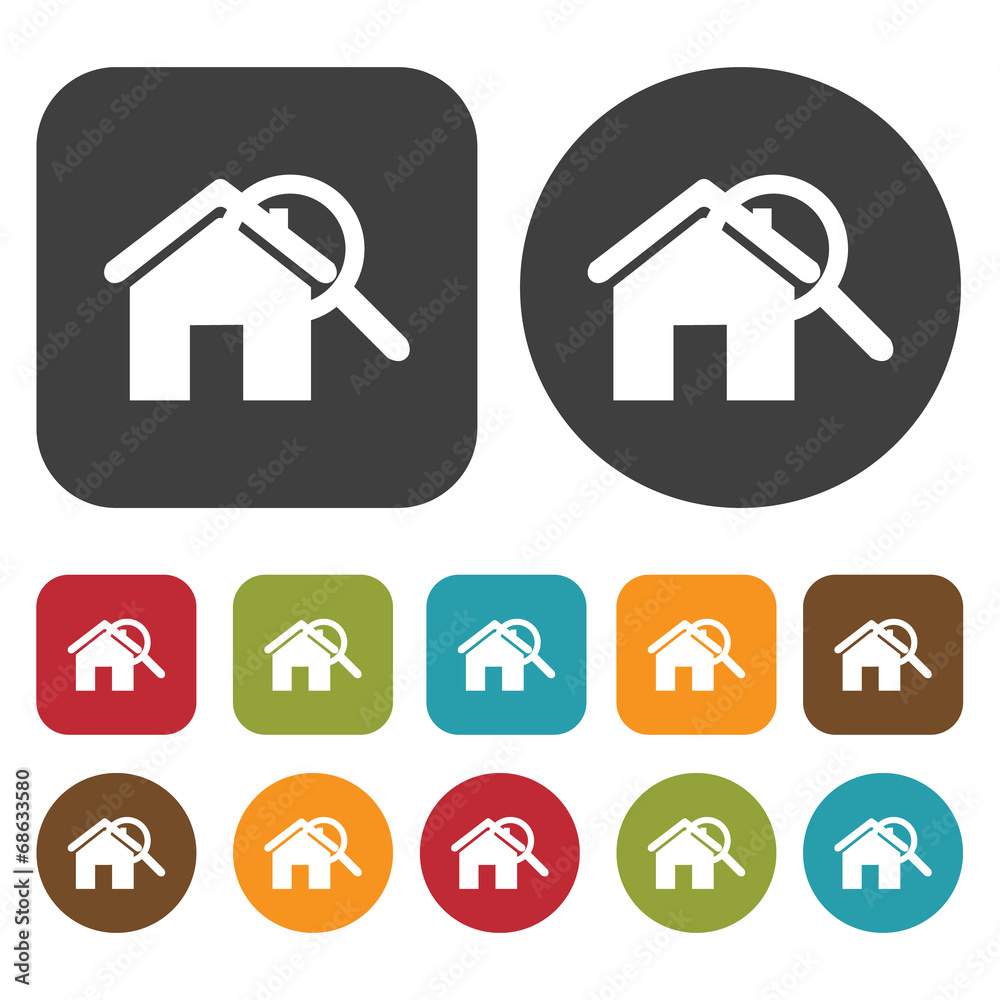 Houses and Building icons set. Real estate. Round and rectangle Houses and Building icons set. Real estate. Round and rectangle