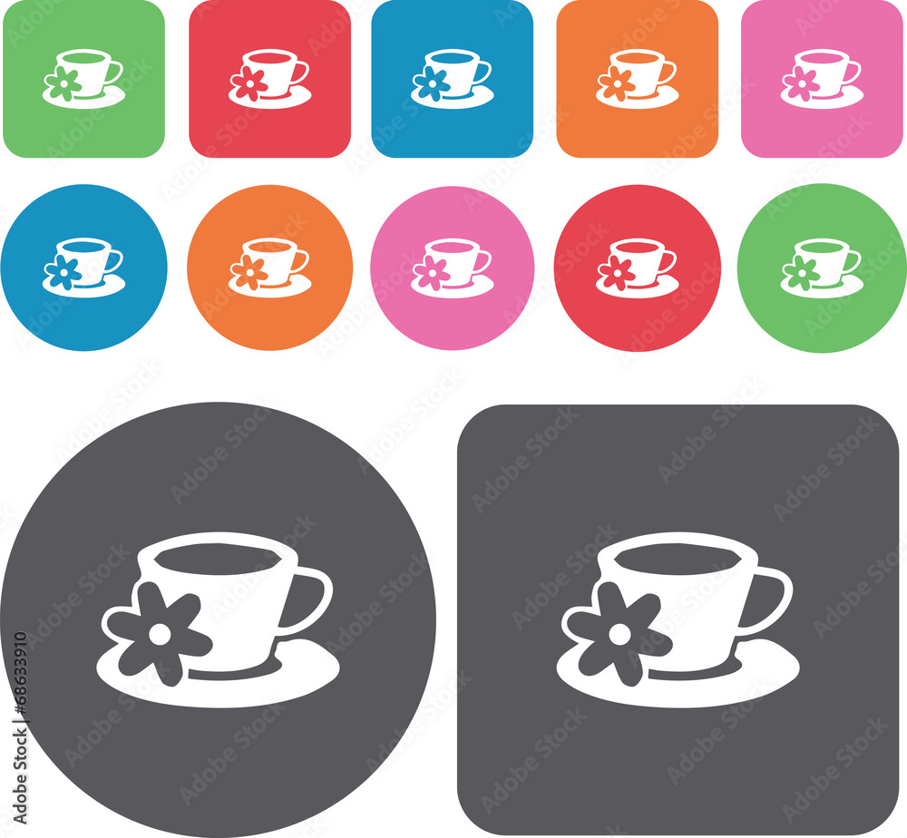 Coffee Spa icons set. Round and rectangle colourful 12 buttons.