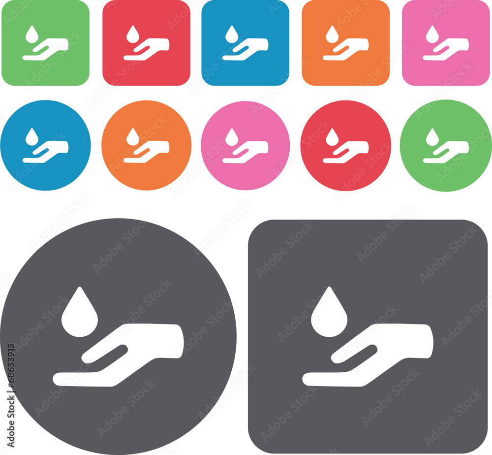 Water Drop. Spa icons set. Round and rectangle colourful 12 butt Water Drop. Spa icons set. Round and rectangle colourful 12 butt