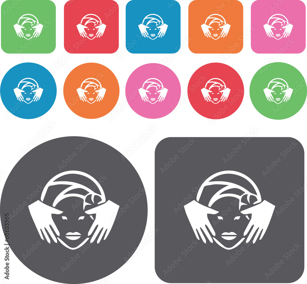 Face Spa icons set. Round and rectangle colourful 12 buttons. Il Face Spa icons set. Round and rectangle colourful 12 buttons. Il