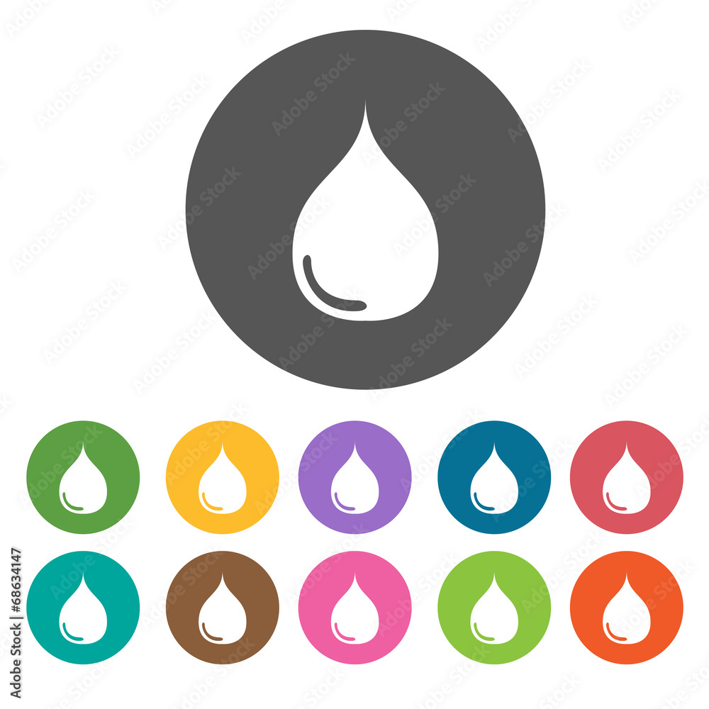 Water Drops Icon Set. Round colourful 12 buttons. Illustration e Water Drops Icon Set. Round colourful 12 buttons. Illustration e