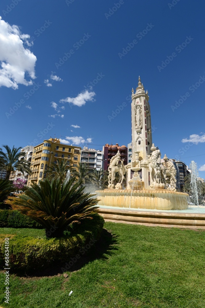 Fontain at Luceros Square in sunny spring day Fontain at Luceros Square in sunny spring day