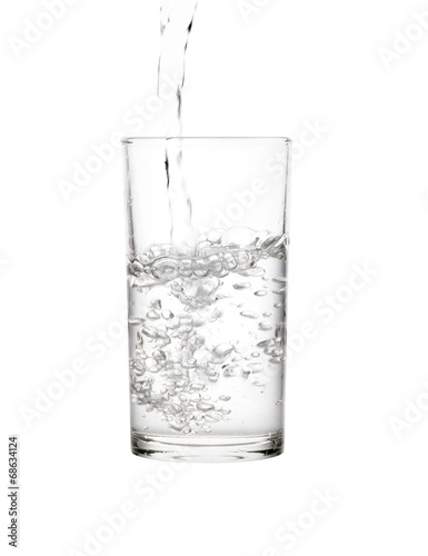 water and glass on white background
