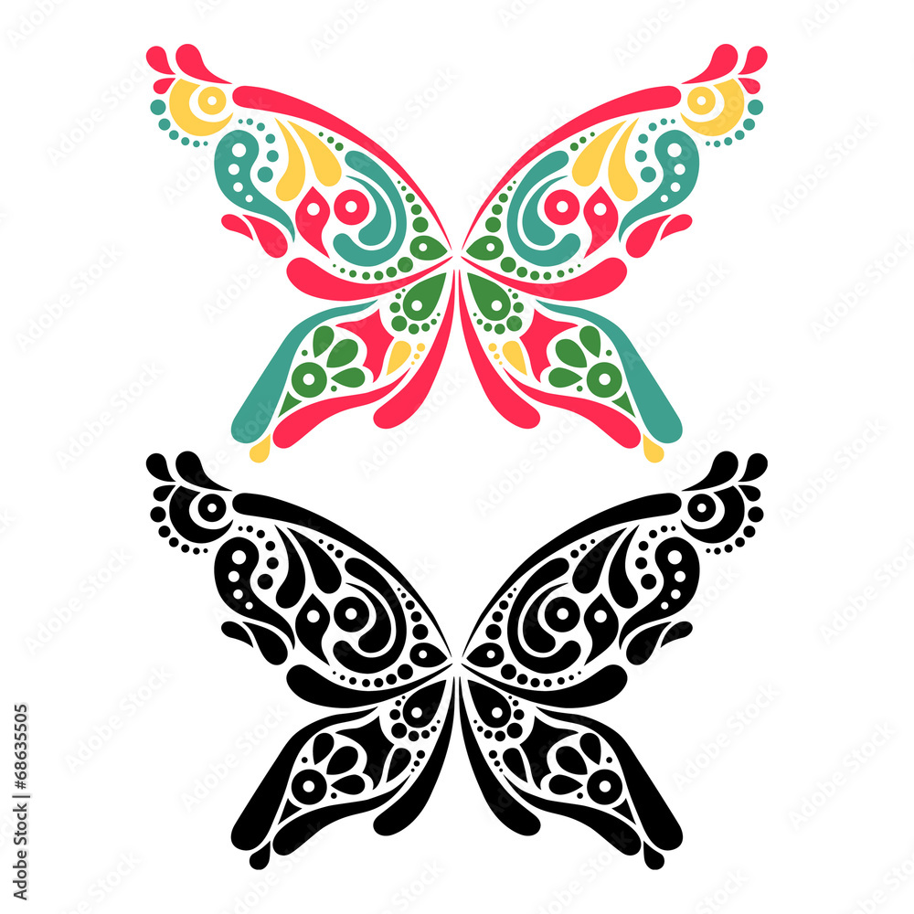 Beautiful butterfly tattoo. Artistic pattern in butterfly shape.