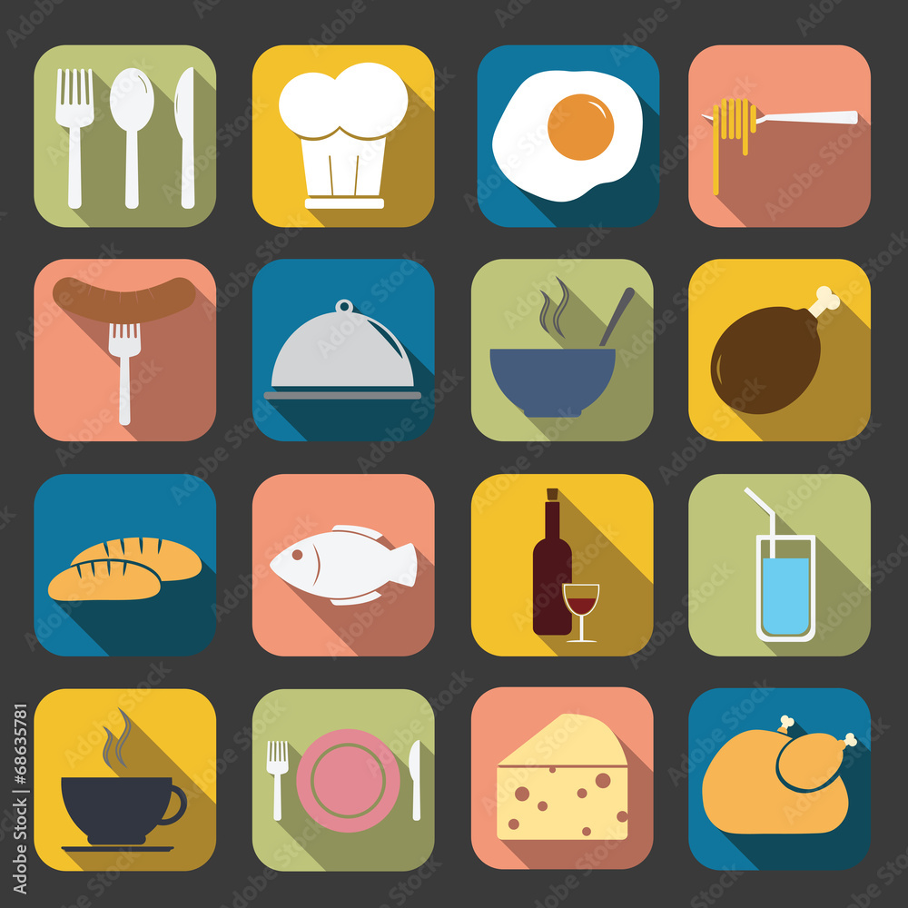 flat food icons flat food icons