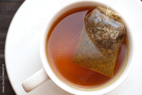 A Cup of tea with pyramid teabag