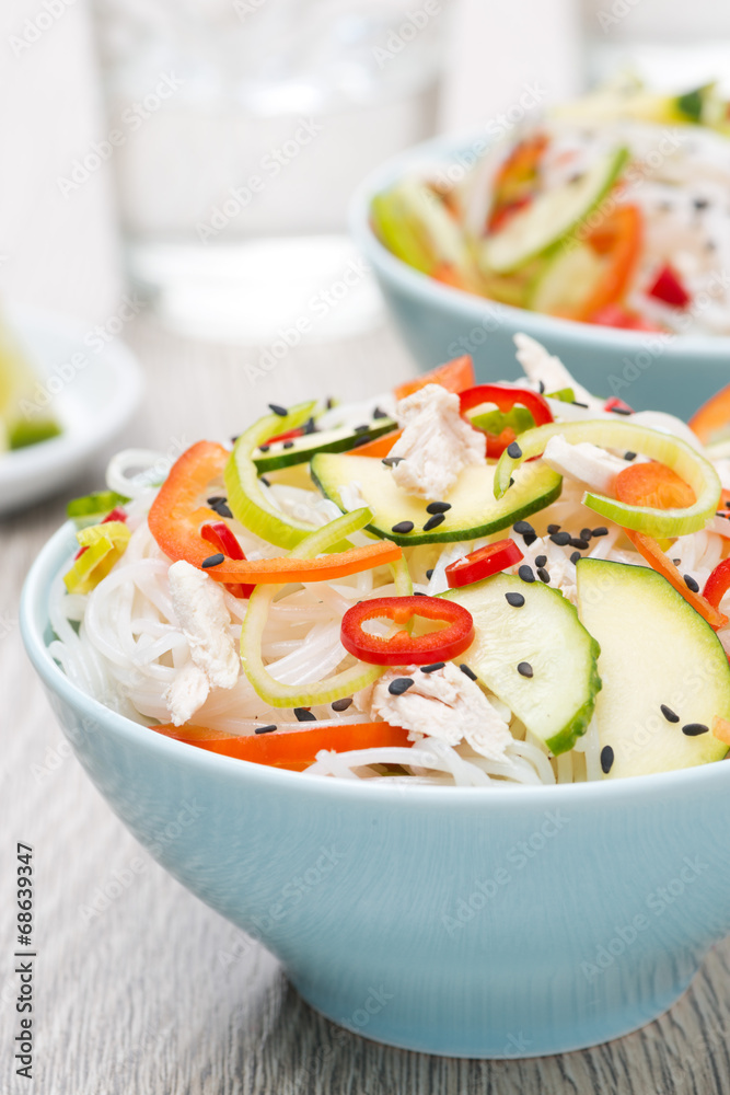 delicious Thai salad with vegetables, rice noodles and chicken delicious Thai salad with vegetables, rice noodles and chicken