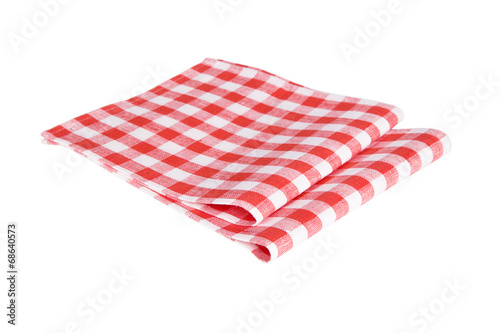 two red table napkins on white background isolated