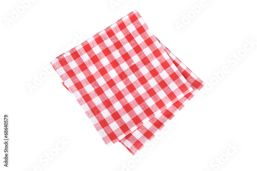 red table napkins on white background isolated