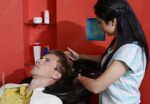 Young man in beauty salon