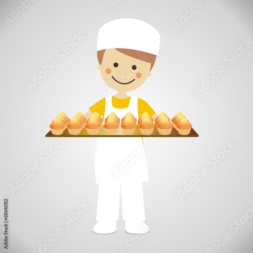 Repostero con bandeja de magdalenas. Ilustración vectorial