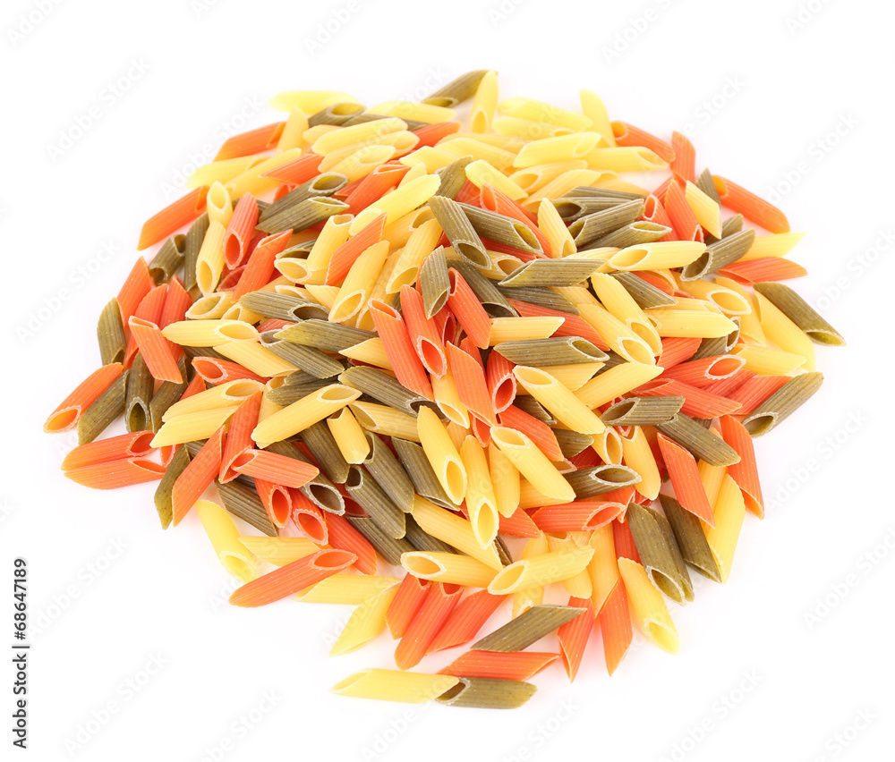 Colorful pasta isolated on white