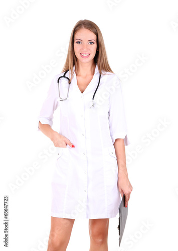 Young beautiful doctor hold...