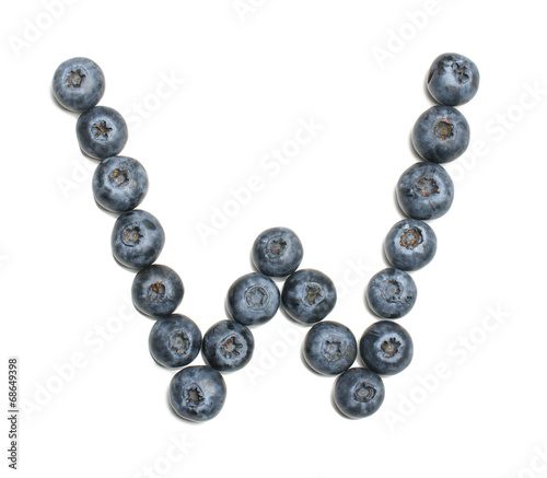 Alphabet letter W arranged from highbush blueberry isolated