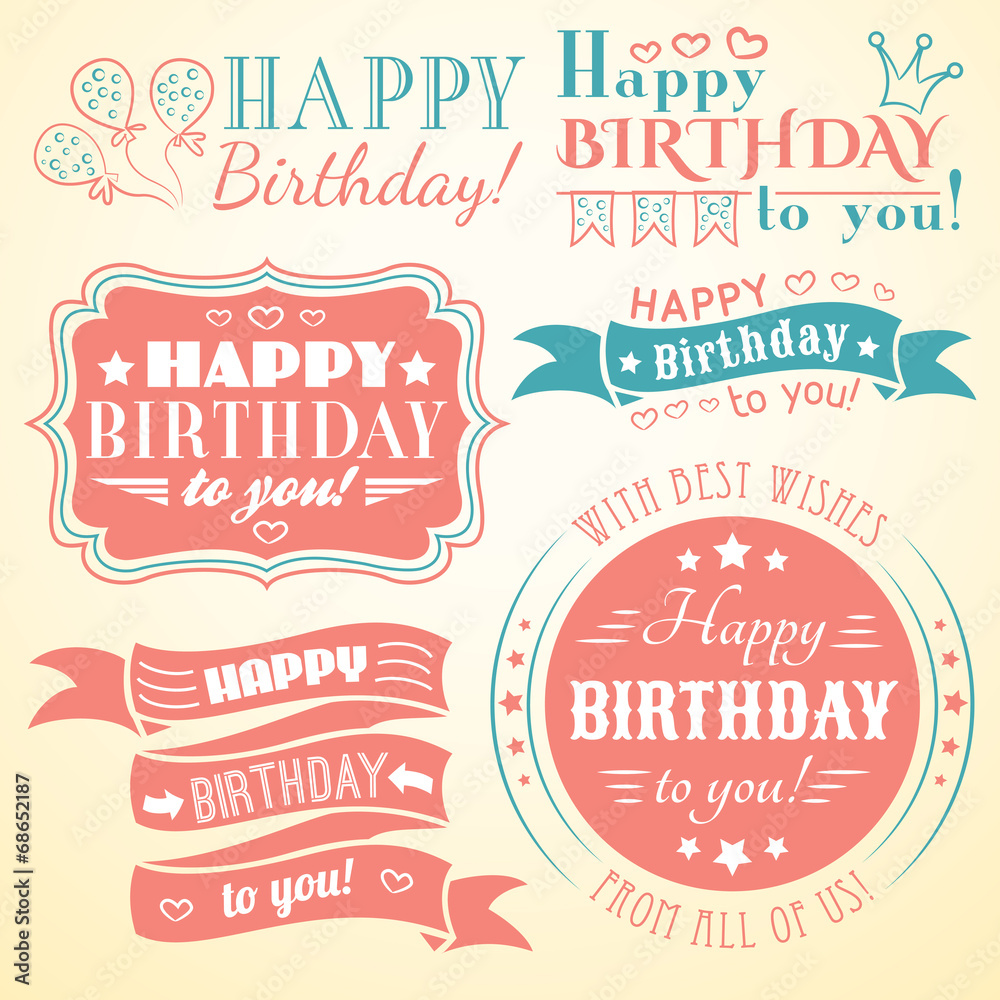 Happy birthday greeting card collection in holiday design Happy birthday greeting card collection in holiday design