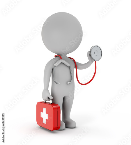 3d cute people - doctor holding stethoscope and first-aid kit