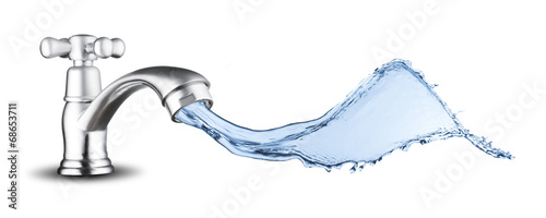 Obraz na plátně Water splash from water tap on white background